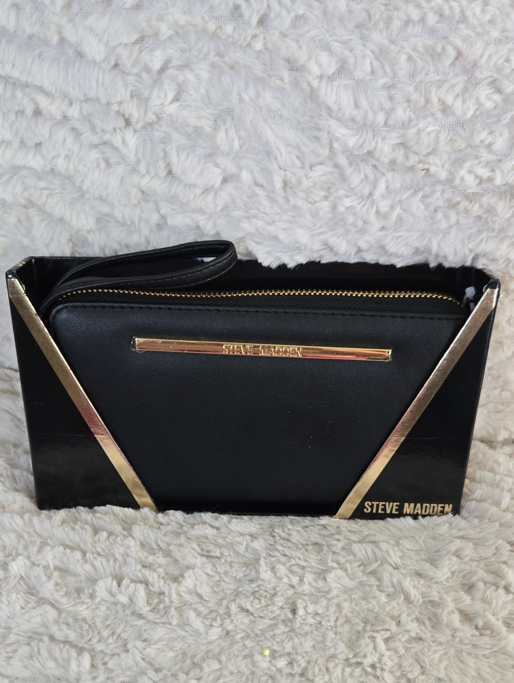 Steve Madden Black Clutch Wristlet with Gold Trim
